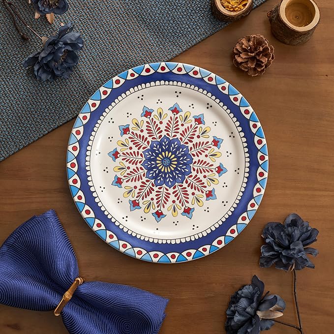 Bico Boho Totem Dinner Plates Set of 4, 11 Inch Large Ceramic Plates for Pasta, Steak, Stylish Serving Dishes, Microwave and Dishwasher Safe, Gift for Housewarming and Thanksgiving