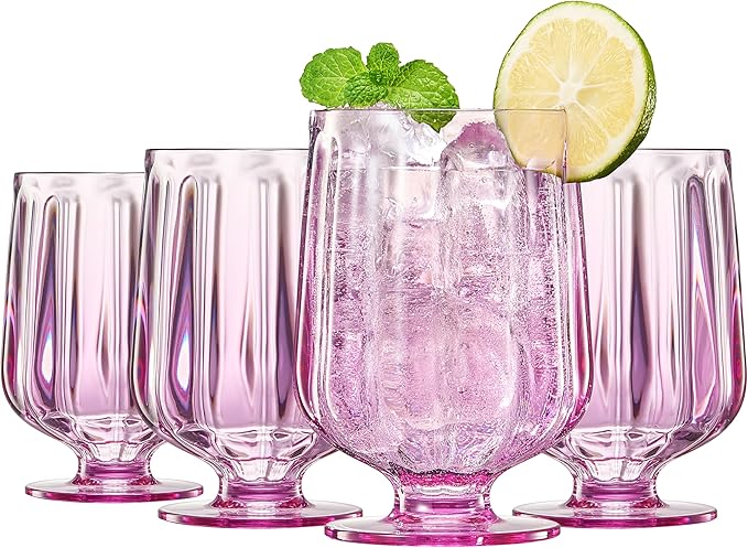 15oz Unbreakable Premium Drinking Glasses Set of 4 - Super Grade Acrylic Plastic - Perfect For Gifts - European Style Shatterproof BPA-free Glassware Dishwasher-Safe, Indoor & Outdoor (Purple-Lilac)