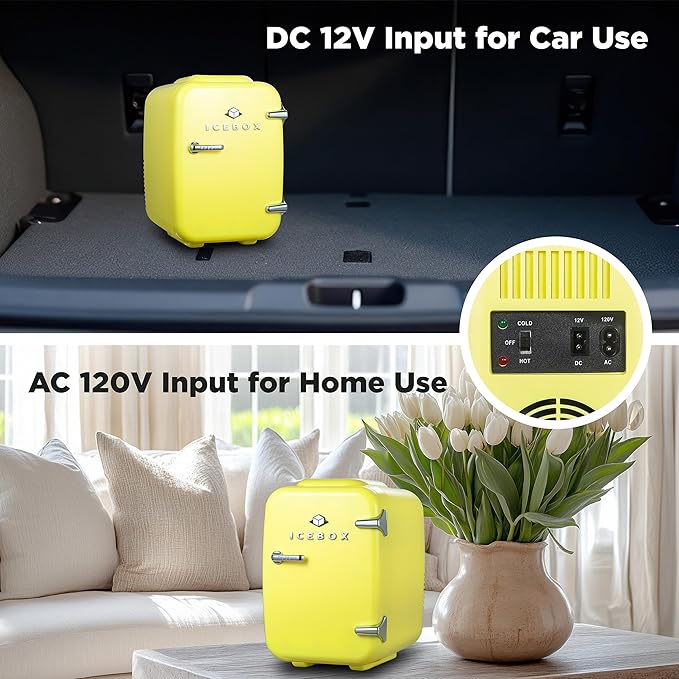 ICEBOX IBMF4SUN Mini Fridge For Bedroom, Skincare Refrigerator, Portable Cooler & Warmer for Makeup, for Office & Home, Mini (4 L / 6-Can), Sun Yellow