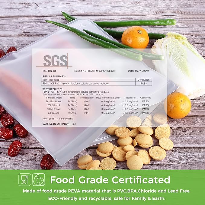 SPLF 9 Pack Reusable Gallon Freezer Bags, BPA Free 1 gallon Leakproof Silicone and Plastic Free Food Storage Bags for Meal Prep, Fruits, Sandwich, Snack, Travel Items