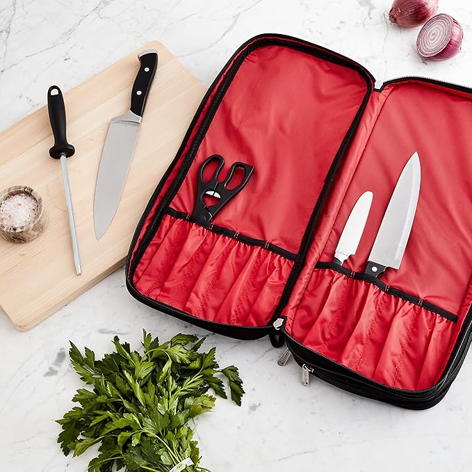 Mercer Culinary Double-Zip 17-Pocket Knife Case,Black