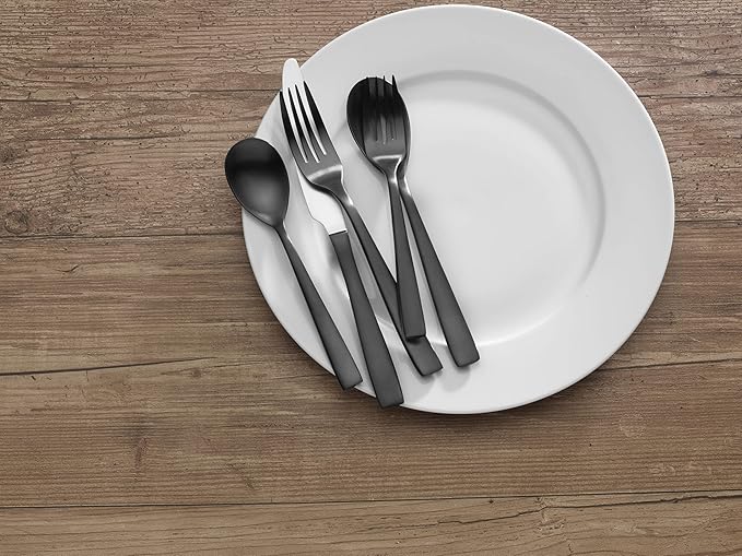 Mikasa Delano Black Satin 20-Piece Stainless Steel Flatware Set, Service for 4