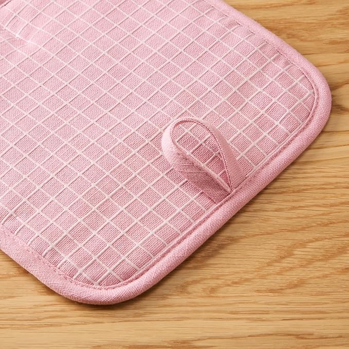 KITCHENAID Gourmet Series Gridlines Pot Holders 2-Pack Set, Heat Resistant up to 600°F, Soft Silicone Grip, Magnetic Cuff, Dried Rose, 8"x8"