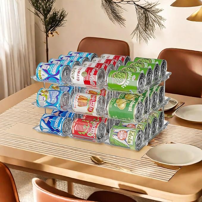 Jsyrjing Can Organizer for Pantry, Modular 3-Tier Can Dispenser, Flexible Combination Design, Clear Extra-Thick Durable Storage Rack for 36 Cans, Stackable for Cabinet, Pantry, Fridge, Countertop