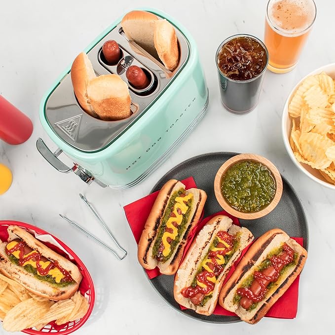Nostalgia Pop-Up 2 Hot Dog and Bun Toaster With Mini Tongs, Works with Chicken, Turkey, Veggie Links, Sausages and Brats
