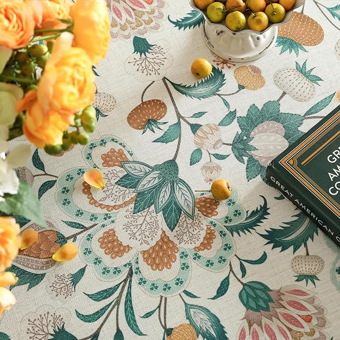 patdrea Designer Green Rectangle Table Cloth,Vintage Italian Floral Country Linen Breathable Tablecloth,Decor Cover for Kitchen Dining,Christmas,Tea Party,Thanksgiving,63"x94"-Tree Life