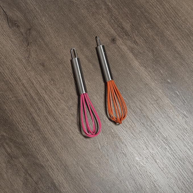 Mini Whisks 6 inch 2Pcs Stainless Whisk+silica gel, Hand Egg Mixer for Flour Cake Egg, Kitchen Cooking Baking Use Whisk