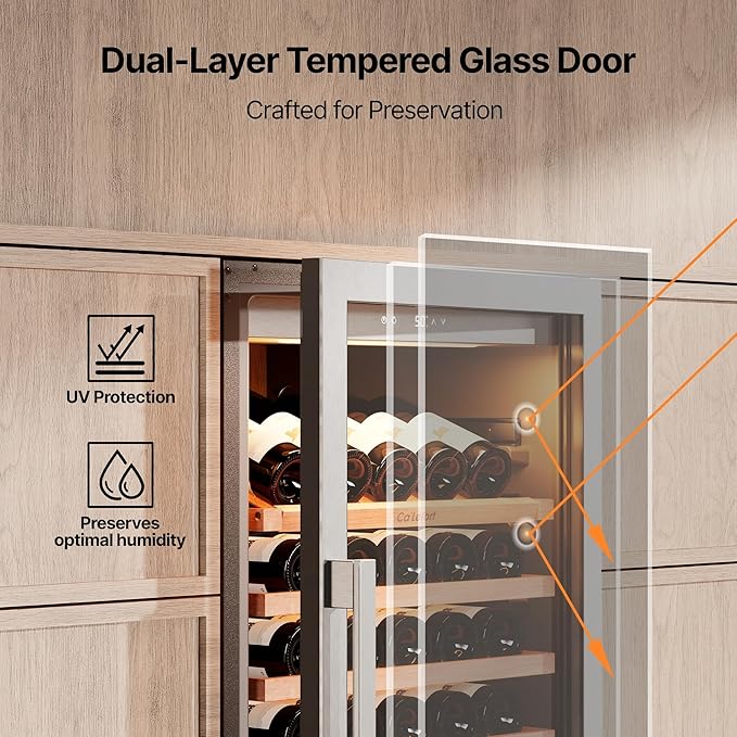 Ca'Lefort 166 Bottle Wine Fridge - 24 Inch 40-65°F Wine Cooler with Glass Door & Bottom Drawer, 14 Adjustable Shelves & 3 LED Lights, Energy Star Certified Built-in/Freestanding for Home/Bar/Kitchen
