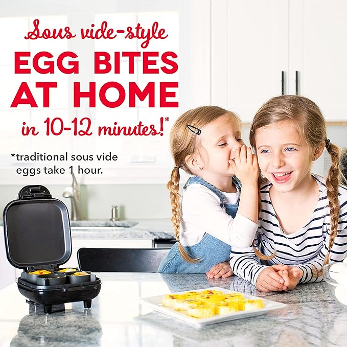 Dash Deluxe Egg Bite Maker - Electric Egg Bite Maker for Healthy Protein Snacks - Quick Cleanup, Space-Saving Design & Non-Slip Feet - 4 Servings, Black