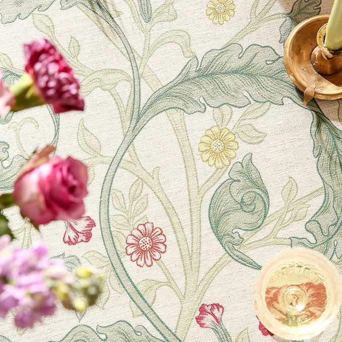 patdrea Designer French Rectangle Table Cloth,Vintage Linen Durable Leaves Pattern Floral Extra Long Tablecloth,Decor Table Cover for Kitchen Dining,Christmas,Thanksgiving,67"x118"-Cecilia a