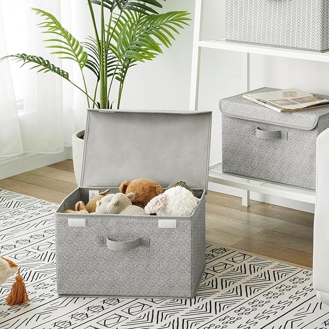 GRANNY SAYS Storage Baskets with Lids, Clothes Storage Boxes, Fabric Storage Bins, Keepsake Box, Closet Organizers and Storage, Gray, 2-Pack