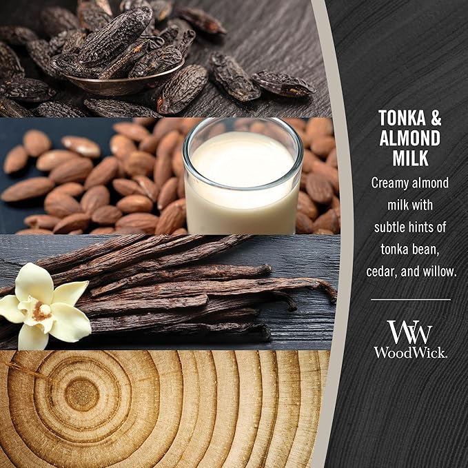 WoodWick Tonka & Almond Milk Gifts for Women and Men, 9.7 oz Medium Hourglass Candle with Crackling Wick