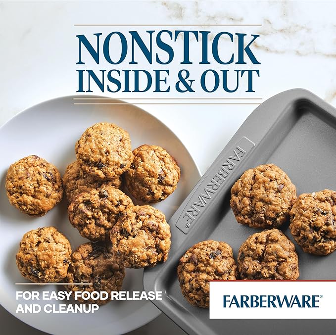 Farberware Nonstick Bakeware 3-Piece Cookie Pan Set, Gray