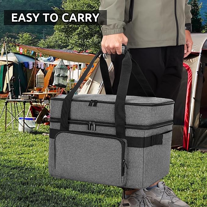 LUXJA Indoor Grill Carrying Bag with Bottom Pad Compatible with Ninja Sizzle GR101 Smokeless Grill, Double Layer Electric Grill Bag with Plates Section (Bag Only), Gray