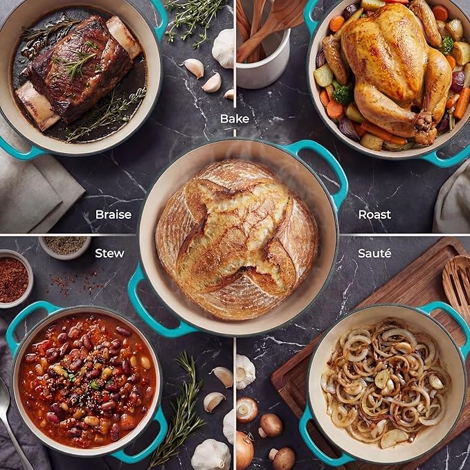 Zulay Kitchen 5 Quart Enameled Cast Iron Dutch Oven Pot with Lid – Premium Durability & Oven Safe up to 500°F – Heavy Duty Cookware Perfect for Bread Baking, Stews, Braising & Roasting – Light Blue