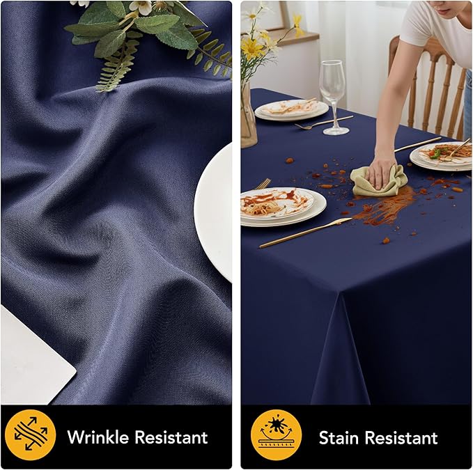 6-Pack Navy Blue Tablecloths for Rectangle Tables, 90 x 156 Inches, Stain-Resistant Polyester Fabric for 8 Foot Tables - Washable Table Covers for Weddings, Banquets, Birthday Parties, Events