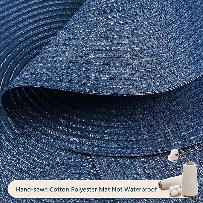 FunWheat Round Braided Placemats Set of 6 Place mats for Dining Tables Woven Heat Resistant Table Mats 15 inch (Blue,6pcs)