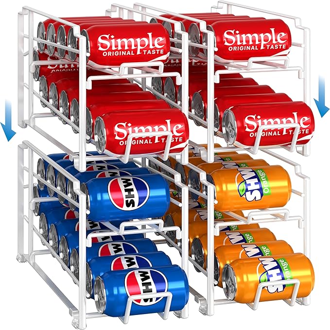 Simple Houseware Soda Can Organizer Stackable Rack Dispenser for Pantry/Refrigerator, White, 4 Pack