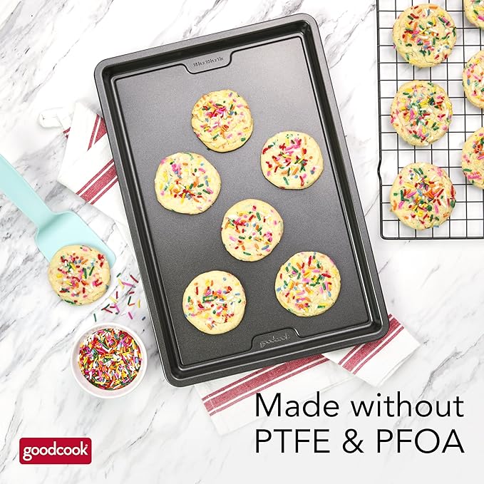 GoodCook PRO Medium Baking Sheet Pan Nonstick Warp & Scratch-Resistant Dishwasher-Safe Carbon Steel Construction for Even Baking Oven Safe to 480°F, 10 x 15-Inch, Gray