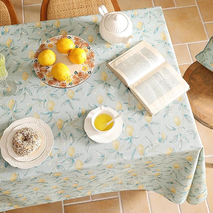 patdrea Designer Linen Green Small Tablecloth for Rectangle Table,Vintage Breathable Yellow Fruits Pattern Table Cloth,Decoration Cover for Kitchen Dining,Christmas,Thanksgiving,55"x71"-Ania a