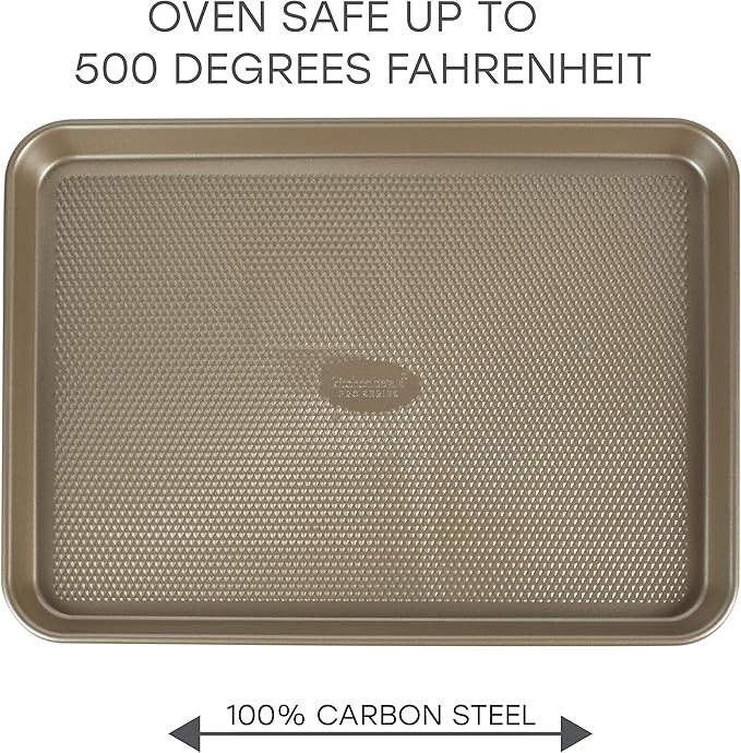Kitchen Details Pro Series Large Baking Sheet | Dimensions: 17.5" x 11.8" x 1" | Nonstick | Gold | Nonstick |Diamond Base | Easy to Clean | Safe up 500 Degrees