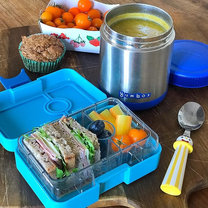 Yumbox Wide Mouth Zuppa 14 oz Triple Insulated Stainless Steel Food Jar, Superior Heat Retention, Leakproof, with Utensil Band and Spoon, Easy Open Grip, Hot 6 Hours or Cold 12 Hours, (Neptune Blue)