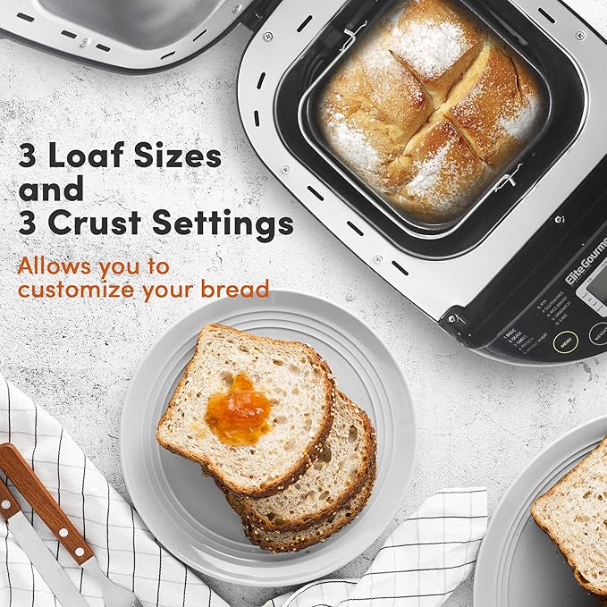 Elite Gourmet Programmable Bread Maker, 2 lb Loaf, 3 Sizes, 19 Presets incl. Gluten-Free, Dough & Jam, Delay Timer, Black