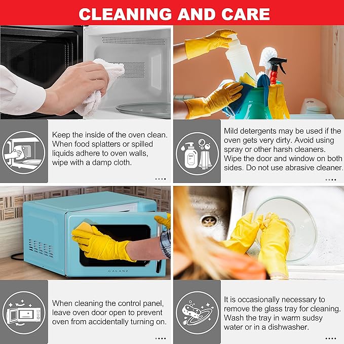 Galanz GLCMKZ09BER09 Retro Countertop Microwave Oven with Auto Cook & Reheat, Defrost, Quick Start Functions, Easy Clean with Glass Turntable, Pull Handle, 0.9 cu ft, Blue