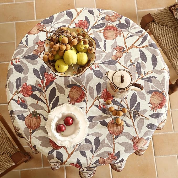 patdrea Designer Linen Small Round Tablecloth,Vintage Pomegranates and Leaves Tree Fall Tablecloths,Table Decor Cover for Kitchen Dining,Christmas,Thanksgiving,Party,Diameter 55"-Tehran a