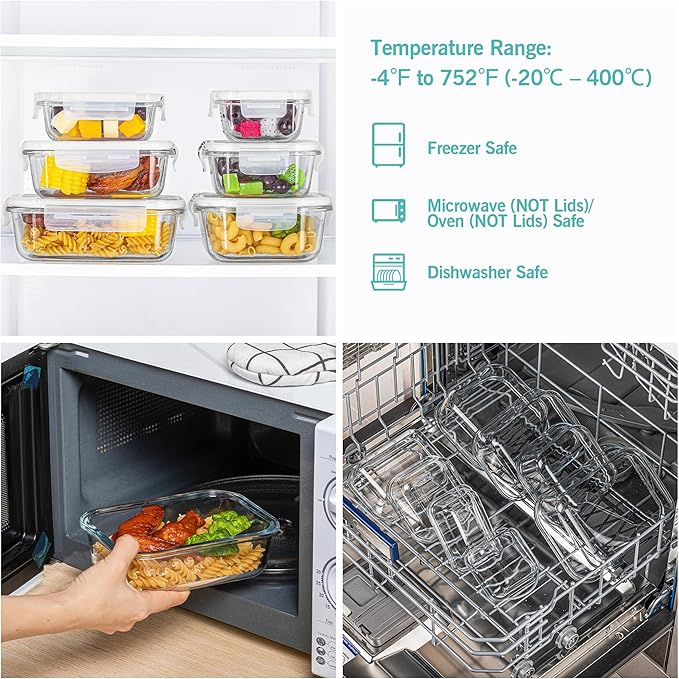 Vtopmart 8 Pack Glass Food Storage Containers with Airtight Lids, Glass Meal Prep Containers, Lunch Office Meal for Microwave, Oven, Freezer and Dishwasher, BPA Free