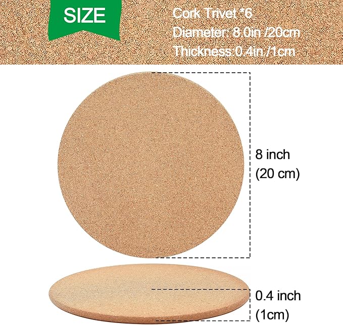Cork Trivet, 4 Pack High Density Thick Cork Coasters Set for Hot Dishes, 8 Inch Heat Resistant Multifunctional Corks Trivets for Hot Dishes, Hot Pads for Kitchen, Table, Countertops