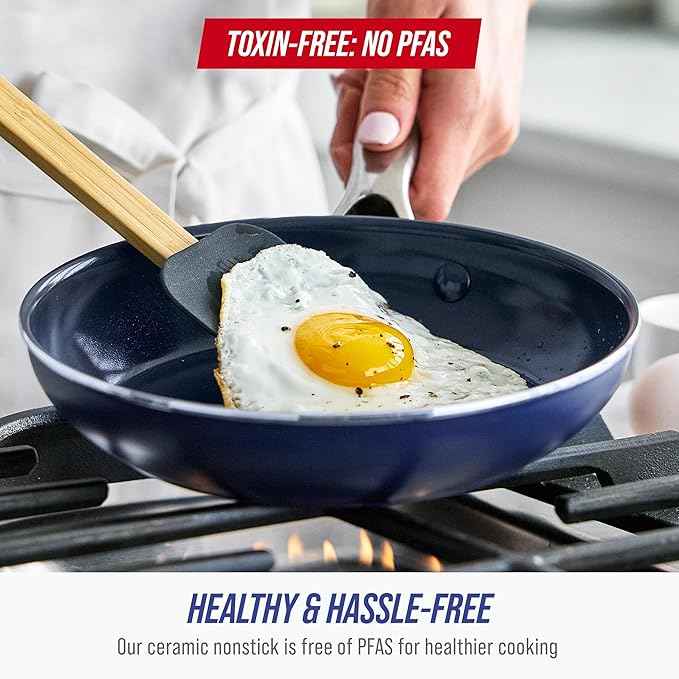 Blue Diamond 14 Piece Cookware Set, Diamond Infused PFAS & PFOA-Free Ceramic Nonstick Pots and Pans, Durable, Non Toxic, Metal Utensil Safe & Scratch Resistant, Dishwasher & Oven Safe, Blue