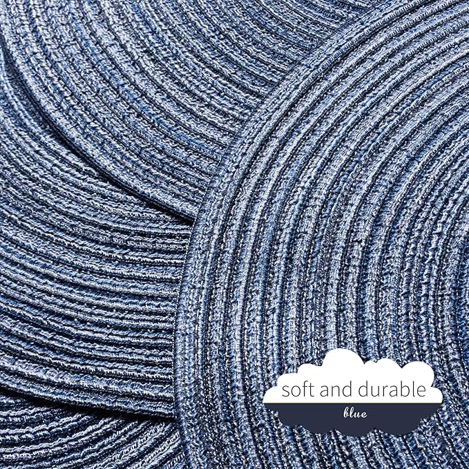 FunWheat Round Braided Placemats Set of 8 Place mats for Dining Tables Woven Heat Resistant Table Mats 15 inch(E Klein Blue, 8pcs)