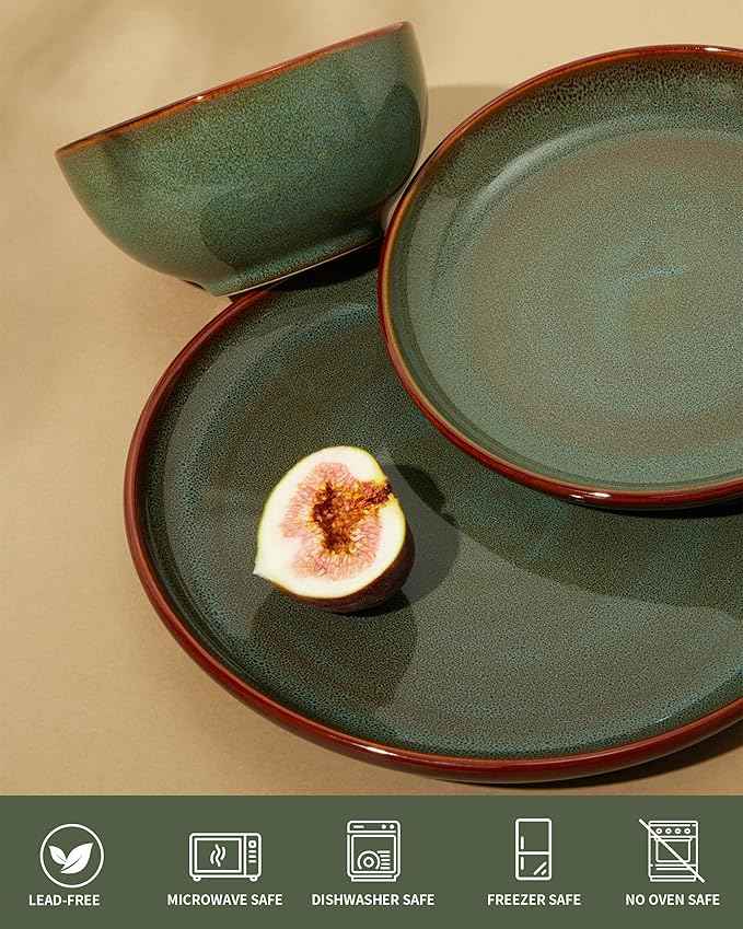 Plates and Bowls Sets for 8, 24 Piece Dinnerware Set for Large Families & Entertaining, Elegant Design, Dishwasher & Microwave Safe, Chip Resistant and Durable, Sage Green