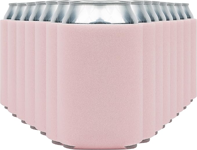 Blank Beer Can Cooler Sleeves (110-Pack) Soft Insulated Beer Can Coolies - HTV Friendly Blank Koolies in Bulk for Beer Cans & Bottles - Coolie Blanks for Vinyl Projects & Wedding Favors (Blush)