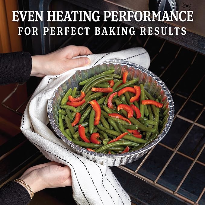 PLASTICPRO 10'' Inch Round Tin Foil Pans Disposable Aluminum, Extra Deep Freezer & Oven Safe - For Baking, Cooking, Storage, Roasting, & Reheating, Pack of 20