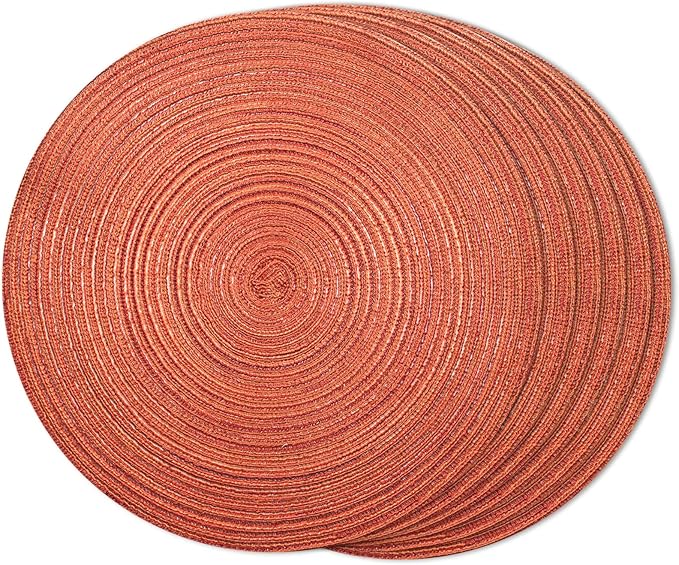 FunWheat Round Braided Placemats Set of 6 Place mats for Dining Tables Woven Heat Resistant Table Mats 15 inch for Fall(Orange)