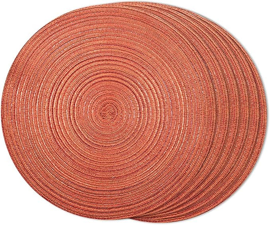 FunWheat Round Braided Placemats Set of 6 Place mats for Dining Tables Woven Heat Resistant Table Mats 15 inch for Fall(Orange)