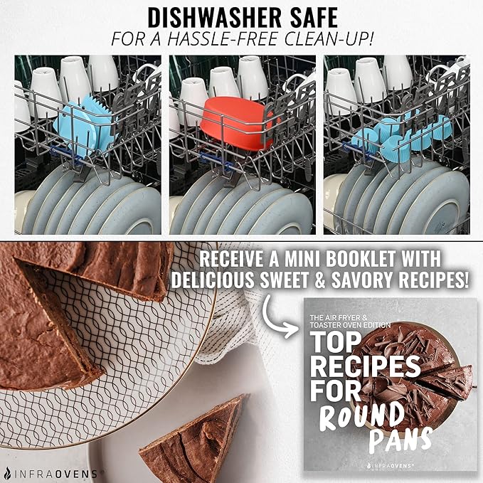 Air Fryer Toaster Oven Baking Pan Set Compatible with Cuisinart, Ninja Foodi, Breville, Emeril Lagasse, Bakeware Set Cupcake Liners & Kitchen Conversion Chart, Nonstick Round Cake Molds