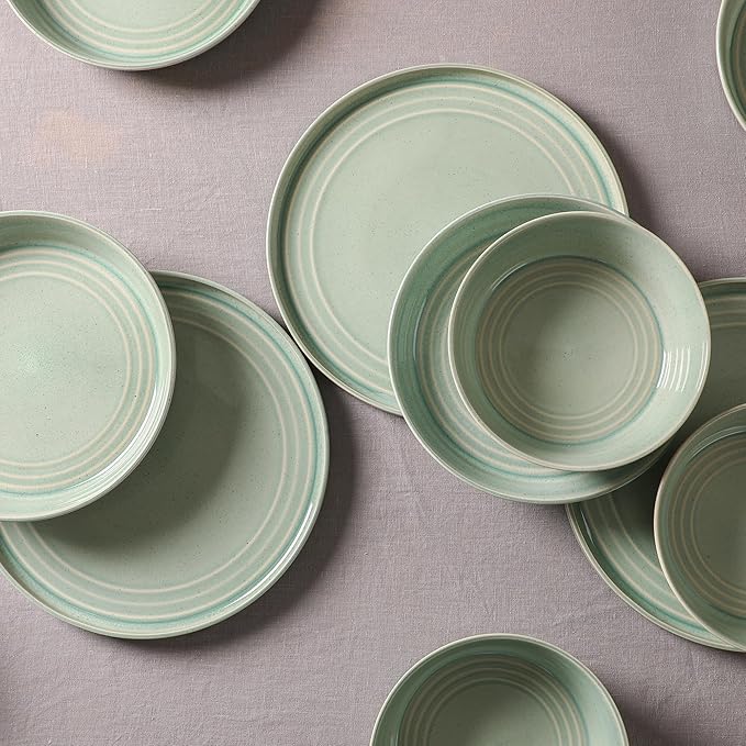 Stone Lain Claire 8-Piece Bowl Set Stoneware, Bowls, Dishwasher and Microwave Safe, Dish Set for 8, Green