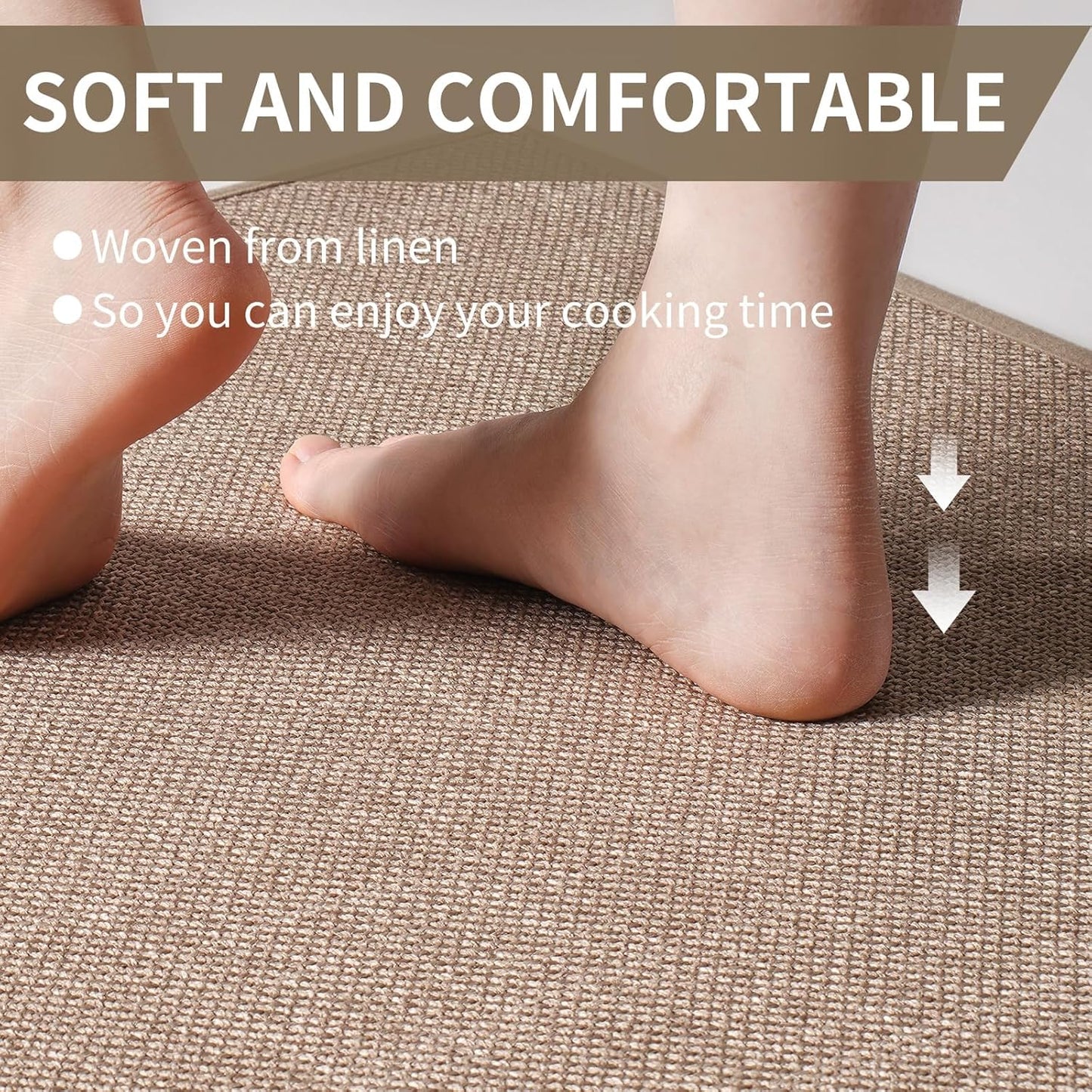 Kitchen Mats for Floor, Super Absorbent Kitchen Rugs Non Slip Washable, Soft Imitation Linen Braided Kitchen Runner Rug, Standing Mat Kitchens Sink Mat, Easy to Clean, Brown 17x71