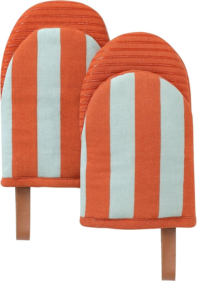Folkulture Mini Oven Mitts | Heat Resistant 5.75"x9", Set of 2 Orange Oven Mittens for Fall Kitchen Decor | Short Oven Fall Gloves with Hanging Loop | Kitchen Mitten for Baking