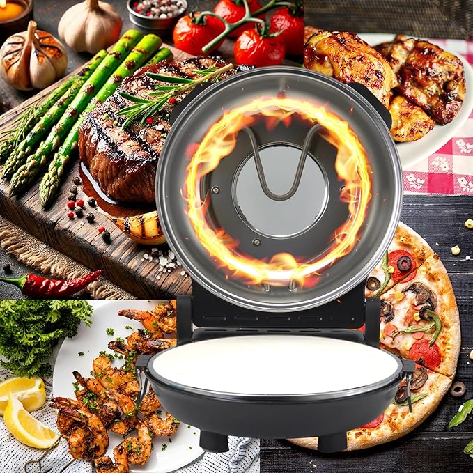 EMB Ironblade Series IBLEP100 Electric Indoor Pizza Oven – Heats Up to 800°F, 12” Stone-Baked Pizza, Adjustable Heat Control, Countertop Design for Perfect Homemade Pizza, Easy Clean, 3-Prong Plug