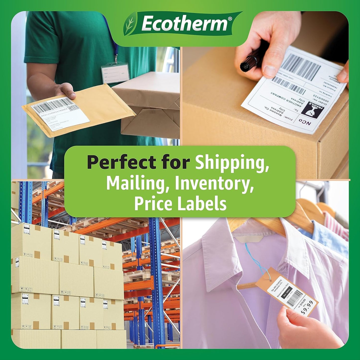 1.2" x .85" Thermal Labels | 6 Rolls | 16260 Labels | fits Zebra, Godex, Arkscan, iDPRT, Offnova Thermal Label Printers and More | Blank White Adhesive Stickers by Ecotherm