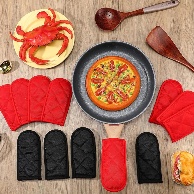 Dandat 24 Set Hot Handle Covers for Daily Replace Use Gift Pan Handle Sleeve Covers Heat Resistant Cast Iron Holder Sleeve Washable Handgrip Mitts for Christmas Kitchen Gifts Craft (Black Red)