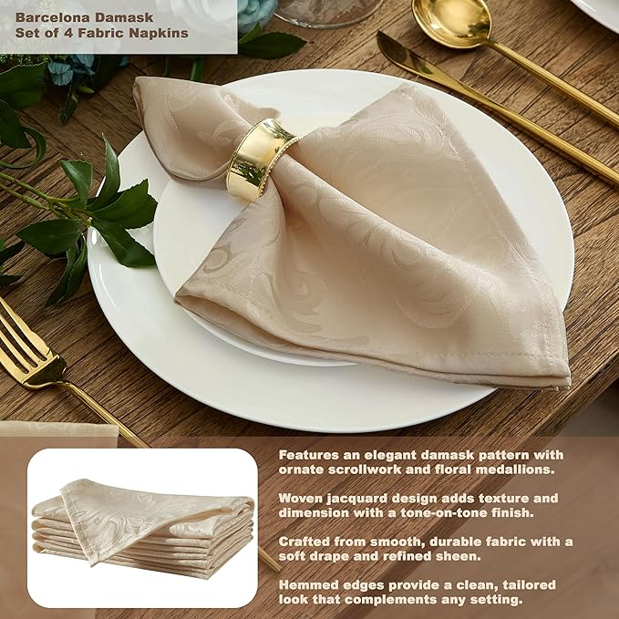 Newbridge Barcelona Luxury Damask Fabric Tablecloth, 60” Wide x 102” Oval, Golden Beige, 100% Polyester, No Iron, Soil Resistant Dining Room, Party and Banquet Table Cover