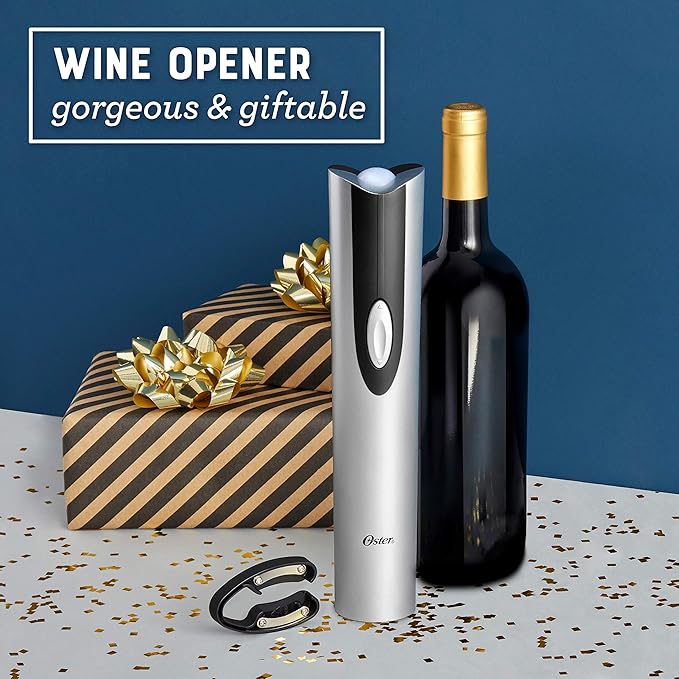 Whynter FWC-341TS 34 Bottle Freestanding Stainless Steel Wine Refrigerator with Display Shelf and Digital Control & Oster Electric Wine Opener and Foil Cutter Kit with CorkScrew and Charging Base