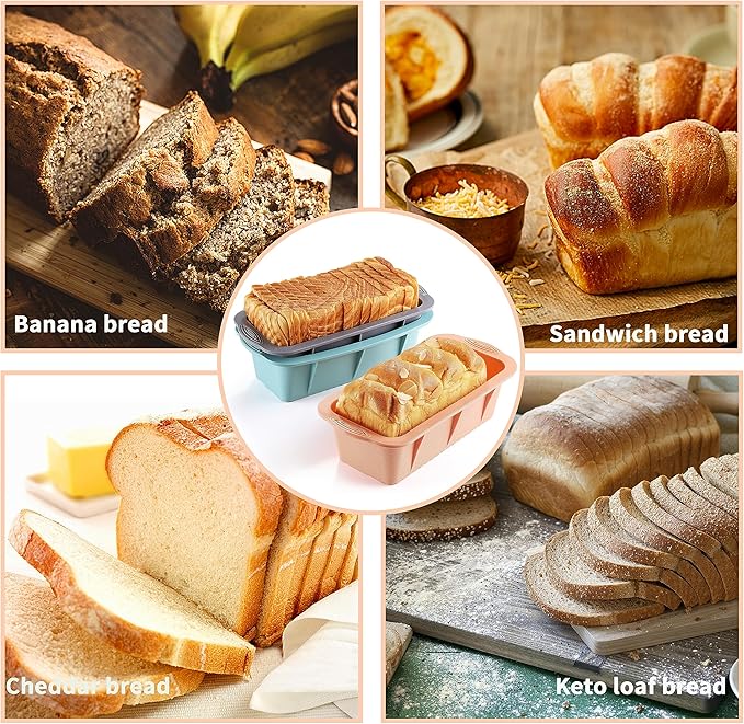 MONGSEW 3PCS Silicone Bread Loaf Pan, Non-Stick Bread Pans for Baking, Easy Release Loaf Pan, Great for Homemade Bread, Cakes, Brownies, Dishwasher Safe (3 Colors, Nesting Design)