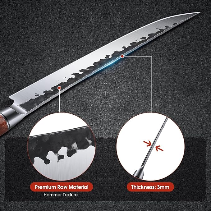 Huusk Japanese Brisket Slicing Knife - 10" Hand Forged Butcher Breaking Knife - Ultra Sharp Carving Knives for Meat BBQ Rib Roast - Grilling Gifts Idea for Men Smoker