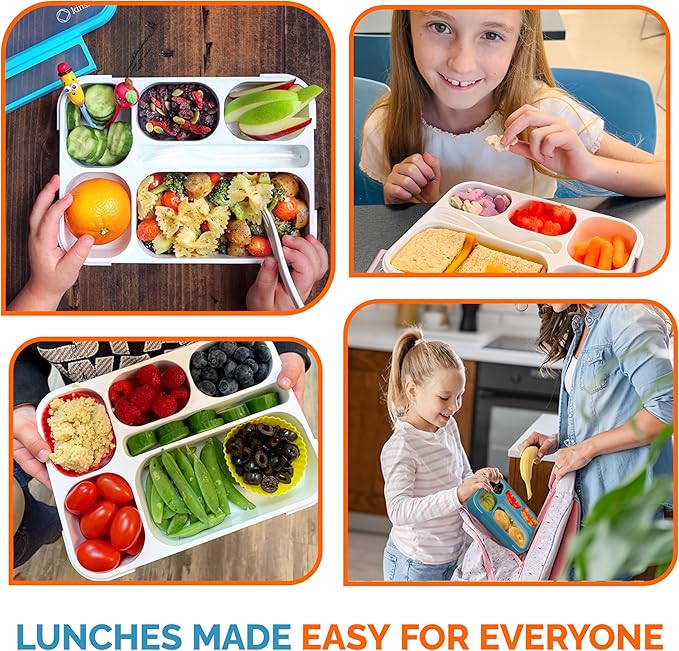 Bento Box Lunch-Box for Kids Adults, Snackle Box Snack Containers for Toddlers Daycare, Leakproof School Bentobox, 6 Section Meal Container for Boys Girls Women Lunches, BPA Free Utensils, Blue